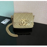 New Style Chanel MINI FLAP BAG Lambskin & Gold-Tone Metal AS3854 khaki