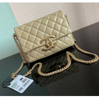 Discount Chanel SMALL FLAP BAG Lambskin & Gold-Tone Metal AS3855 khaki