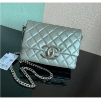 Most Popular Chanel SMALL FLAP BAG Lambskin & silver-Tone Metal AS3855 silver