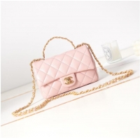 Hot Sell Cheap Chanel MINI FLAP BAG WITH TOP HANDLE AS4023 light pink