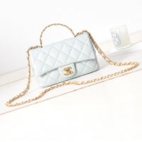 Buy Cheapest Chanel MINI FLAP BAG WITH TOP HANDLE AS4023 light blue