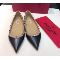 Pretty Style Valentino Rockstud Lambskin Flat Ballerinas Black 330099