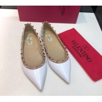 Top Design Valentino Rockstud Lambskin Flat Ballerinas White 330101