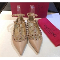 Low Price Valentino Rockstud Lambskin Ballerinas with Double Straps Nude 330108