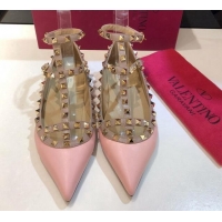 Sumptuous Valentino Rockstud Lambskin Ballerinas with Double Straps Pink 330109