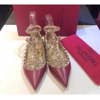 Low Cost Valentino Rockstud Lambskin Ballerinas with Double Straps Burgundy 330110