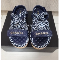 Best Grade Chanel Cord Flat Sandals G34602 Navy Blue