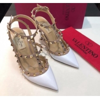 Purchase Valentino Rockstud Lambskin High Heel Pumps 9.5cm with Double Straps White 330120