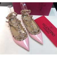 Sumptuous Valentino Rockstud Patent Leather Ballerinas with Double Straps Light Pink 330126