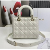 Unique Grade MEDIUM LADY DIOR BAG Cannage Lambskin M0565E off white&gold