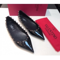 Good Quality Valentino Rockstud Patent Leather Flat Ballerinas Black/Aged Silver 330147