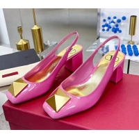 Stylish Valentino One Stud Patent Leather Slingback Pumps 6cm Dark Pink 331005