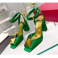 Top Design Valentino One Stud Sandals in Patent Leather 9cm Green 331012