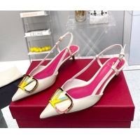 Grade Quality Valentino Painted VLogo Slingback Pumps 4cm in White Patent Leather 403001