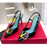 Best Price Valentino Painted VLogo Slingback Pumps 7.5cm in Black Patent Leather 403005