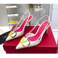 Best Product Valentino Painted VLogo Slingback Pumps 7.5cm in White Matte Leather 403007