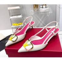 Pretty Style Valentino Painted VLogo Slingback Pumps 4cm in White Matte Leather 403009