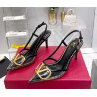 Best Grade Valentino VLogo Slingback Pumps 7.5cm in PVC and Black Leather 403012