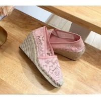 1:1 aaaaa Valentino Lace Wedge Espadrilles 9cm Pink 403015