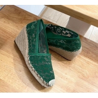 Top Design Valentino Lace Wedge Espadrilles 9cm Green 403016