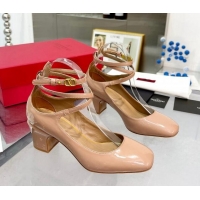 Stylish Valentino Tan-Go Patent Leather Pumps 6cm Nude 403028