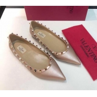 Stylish Valentino Rockstud Metallic Lambskin Flat Ballerinas Pink 403038