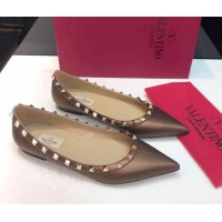 Duplicate Valentino Rockstud Metallic Lambskin Flat Ballerinas Bronze Gold 403039