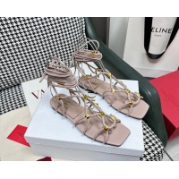 Purchase Valentino Rockstud Net Calfskin Flat Sandals Nude 403044