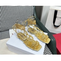 Popular Style Valentino Rockstud Net Calfskin Flat Sandals Gold 403046