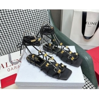 Discount Valentino Rockstud Net Calfskin Flat Sandals Black 403047