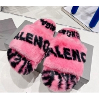 Unique Style Balenciaga Signature Wool Flat Slide Sandals Pink 112642