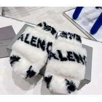 Shop Duplicate Balenciaga Signature Wool Flat Slide Sandals White 2112644