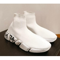 Unique Style Balenciaga Speed 2.0 Graffiti Knit Sneakers White 122225