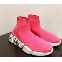 Good Quality Balenciaga Speed 2.0 Graffiti Knit Sneakers Pink/White 122227