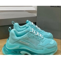 Charming Balenciaga Triple S Clear Sole Trainers Turquoise Blue 122229