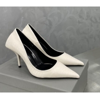 Good Looking Balenciaga Square Knife Pumps 8.5cm in Embossed Leather White 122603