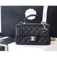 Promotional CHANEL mini flap bag with top handle AS2431 Black&Silver-Tone