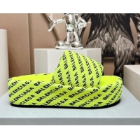 Pretty Style Balenciaga Logo Knit Platform Slide Sandals 5cm Neon Green 030352