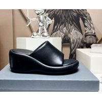 Grade Quality Balenciaga Leather Wedge Slide Sandals 7cm Black 0329003