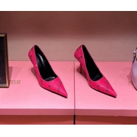 Best Grade Balenciaga Square Knife Pumps 10.5cm with Allover Logo Crystals Dark Pink 0331036