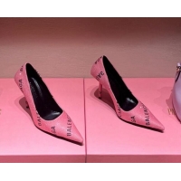 Luxury Balenciaga Square Knife Pumps 10.5cm with Allover Logo Crystals Light Pink 331038