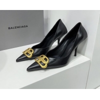 Good Quality Balenciaga Square Knife BB Pumps 8.5cm in Black Shiny Lambskin 0331042