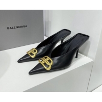 Luxurious Balenciaga Square Knife BB Mules 8.5cm in Black Shiny Lambskin 0331043