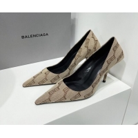 Trendy Design Balenciaga Square Knife BB Pumps 8.5cm in Beige and Brown BB Monogram Jacquard 0331044