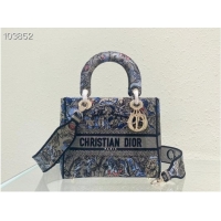 Top Quality Dior MEDIUM LADY D-LITE BAG Denim Multicolor Dior Jardin Magique Embroidery M0565ORZI