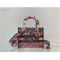 Shop Grade Dior MEDIUM LADY D-LITE BAG Denim Multicolor Dior Jardin Magique Embroidery M0565ORZ-1I