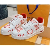 Hot Style Louis Vuitton LV Print Trainer Sneakers White/Red 101093