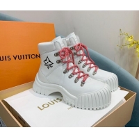 Sumptuous Louis Vuitton Ruby Flat Ranger Leather Lace-up Boots White 110225