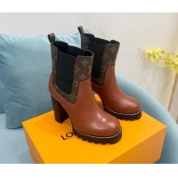 Pretty Style Louis Vuitton Star Trail Ankle Boots 9.5cm in Leather and Monogram Canvas Dark Brown 110229