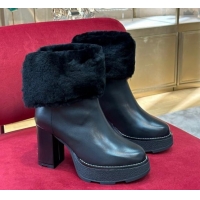 1:1 aaaaa Louis Vuitton V Beaubourg Platform Ankle Boot 10cm in Black Leather and Shearling 110232